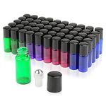 Pack of 50,3ml Glass Roll on Bottle Mixed Color Sample Test Roller Essential Oil Bottles glass vials With Stainless Steel Roller Balls,Black Plastic Cap For Travel Aromatherapy,Perfume Oils