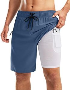 Pinkbomb Men's Swim Trunks with Compression Liner 9 Inch Quick Dry Swimsuit Swimming Swim Board Shorts for Men with Pockets (Dusty Blue, M)