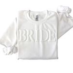 Embossed Bride Sweathirt, New MRS Sweatshirt, Bride 3d Puffy Vinyl Engagement Gift, Bride to be Gift, Bachelorette Gift, White, Small