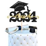 SYKYCTCY 1 Pack Class of 2024 Cake Topper Glitter Congrats Grad Cap 2024 Graduation Cake Pick for 2024 Graduation Theme High School Graduate Party Cake Decorations Supplies