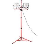 VEVOR LED Work Light with Stand, 5000 Lumen Dual-Head LED Work Light with 27.6"-68.1" Adjustable and Foldable Tripod Stand, IP65 Waterproofed LED Tripod Work Light, with 5000 Kelvin Color Temperature