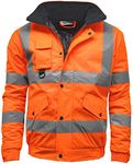 Golomak® Hi Vis Viz Bomber Jacket High Visibility Workwear Safety Security Hooded Padded Waterproof Taped Seams Work Wear Coat Top (Orange, Large)