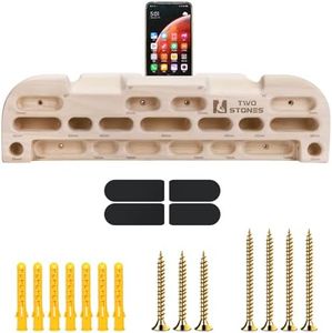 TWO STONES Climbing Hangboard Rock Climbing Training as Climbing Fingerboard with Jugs, Slopes and Edges, Pockets and Phone Holder CJ-HB2049