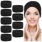 Belle Vous 10 Pack of Black Spa Facial Headbands - Non-Slip Makeup Wrap Headband - Adjustable Face and Shower Terry Cloth - Towel to Protect Hair and Head for Washing, Yoga, Baths and Sport