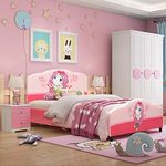 Costzon Toddler Bed, Children Upholstered Twin Bed, Kids Bed with Soft Texture & Adjustable Non-Slip Feet for Kids Boys & Girls, Children Classic Sleeping Bedroom Furniture (Pink)