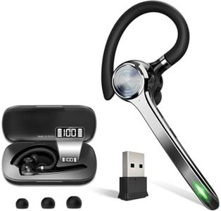 HEIBAS Bluetooth Headset, Wireless Bluetooth Earpiece with 500mAh Charging Case 72 Hours Talking Time Built-in Microphone for iOS Android Cell Phone, V5.1 Hand-Free Headphones with USB Dongle