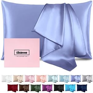 Pillowcase for Hair and Skin Mulberry Silk Soft Breathable Smooth Both Sided Natural Pillowcase with Zipper Beauty Sleep 1 Pc for Gift (Standard, Cornflower Blue)