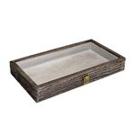 MOOCA Natural Wood Glass Top Jewelry Display Case Accessories Storage Box with Metal Clasp, Wooden Jewelry Tray for Collectibles, Home Organization, Coffee