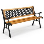 COSTWAY 3-Seater Garden Bench, Solid Wood Slatted Seat Loveseat Park Bench, All-Weather Outdoor Furniture Leisure Seating Patio Chair for Balcony, Porch, Backyard (Flat Back with Diamond Pattern)