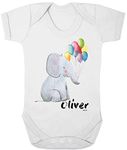 Personalised Baby Gift - Boys Baby Elephant Balloons with Personalised Name Bodysuit Babygrow (0-3 Months, White)