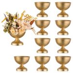 Sziqiqi Urn Vases for Wedding Centrepiece - 15cm High Gold Metal Vase Set of 10 Small Vintage Flower Arrangement Pots for Table Centrepieces Elegant Hammered Vase for Christmas Anniversary Party