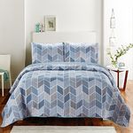 SLPR Heather 2-Piece Bedding Quilt Set - Twin with 1 Sham | Cream and Blue Chevron Lightweight Quilted Bedspread