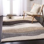 ASRA Super Soft Fluffy Comfortable Handwoven Micro Fiber Stripped Pattern 2 Inch Pile Rug(Beige,4X6Ft Size)