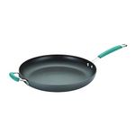 Rachael Ray Cucina Hard-Anodized Nonstick Skillet with Helper Handle, 14-Inch, Gray/Agave Blue