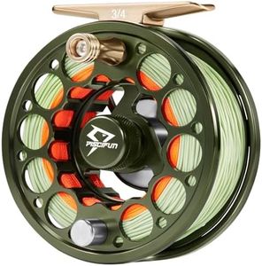 Piscifun Sword Fly Fishing Reel with Line, Pre-Loaded CNC-Machined Aluminum Alloy Fly Reel, Light Weight and Corrosion Resistance Design, 3/4wt Olive Green