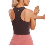 CRZ YOGA Women's Longline Ribbed Crop Tank Top Padded Wireless Racer Back Sports Bra Yoga Vest Tops with Built in Bra Taupe 12