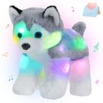 Bstaofy 12’’ Light up Husky Puppy Stuffed Animal Realistic LED Dog Soft Plush Toy with Night Lights Glow in The Dark Birthday for Toddler Kids (LED & Musical)