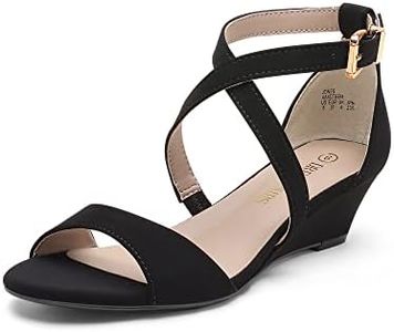 DREAM PAIRS Women's Ankle Strap Low Wedge Sandal,Size 8,Black/Nubuck,Jones