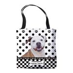 BAGEYOU Personalized Polka Dots Canvas Tote Bags with My Beloved Dog PitBull Smile Pet Shoulder Bag Double Sided Printing Gift