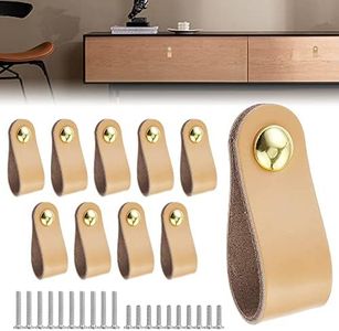 QINERSAW 10 Pcs Tiradores Cuero para Muebles Manija Del Gabinete Tiradores Decorativos de Cajon de Piel para Armarios, con 20 tornillos