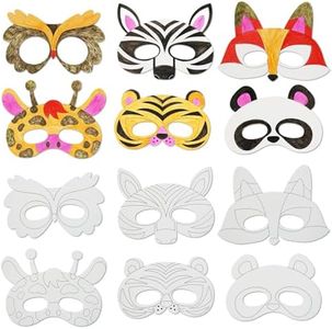 VKPI 24 PCS Color Your Own Animal Paper Masks, Coloring Mask Craft Kit for Kids, Birthday Party Favors School Activities