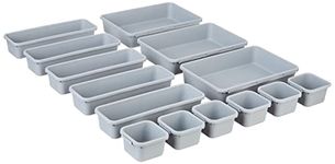 Amazon Brand - Solimo Kitchen Drawer Organiser | High-grade Plastic | Interlocking Design | Sturdy Grip for Glass, Wood and Plastic Surfaces | Set of 14 Bins - 3 Large, 5 Medium, 6 Small | Grey