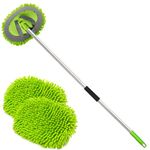 anngrowy 62" Microfiber Car Wash Brush Mop Kit Mitt Sponge with Long Handle Car Cleaning Supplies Kit Duster Washing Car Tools Accessories, 1 Chenille Scratch-Free Replacement Head Aluminum Alloy Pole