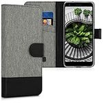 kwmobile Wallet Case Compatible with Google Pixel 3a - Case Fabric and Faux Leather Phone Flip Cover - Grey/Black