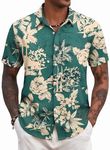 COOFANDY Mens Short Sleeve Floral Shirts Hawaiian Print Shirts Summer Vacation Shirts