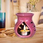 Pure Source India Ceramic Clay Candle Operated Aroma Burner|Oil Diffuser Coming with 1 Tea Candle (Purple ; 9 Cm)