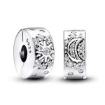 TOFBS 2 PCS Women's Charms for Bracelets Necklaces 925 Sterling Silver Sun Moon Star Clip Spacer Stopper Charm Cubic Zirconia Pendant Bead Jewelry Birthday Gifts for Girls Mum Wife (Silver)