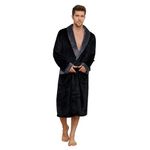 U2SKIIN Mens Fleece Robe Plush Collar Shawl Bathrobe (Black/Dark Grey, L/XL)