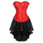 KSHUN Women's Steampunk Bustier Corset Dresses Sexy Lace Up Gothic Bustier Corset Skirt Set (Red,Small)