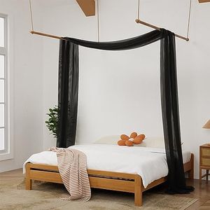 Hptmus Canopy Bed Curtains - 1 Panel Canopy for Bed in 52 x 228 Inch Black Sheer Scarf Bed Canopy Drapes Bed Canopy Curtains Luxury Sheer Bed Canopy Scarf for Adult Girls Room Decor(Queen&Full,Black)