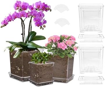 Nexoria Thickened Clear Nursery Pots with Drainage and Saucer 5/4/3.5 Inch Clear Plant Pots with Drainage Acrylic for Plants Square Transparent Plastic Plant pots, 12pcs Labels 6-Set