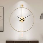 Classical Large Decorative Wall Clock with Pendulum, Modern Non-Ticking Silent Metal Wall Clocks for Living Room, Bedroom, Study, Office, 24in/60cm(Gold)