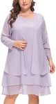 LIDLIT 2PCS Women's Chiffon Dress Mother of The Bride Dresses Long Sleeve Knee Length Jacket Dresses, 2-purple, XX-Large Plus