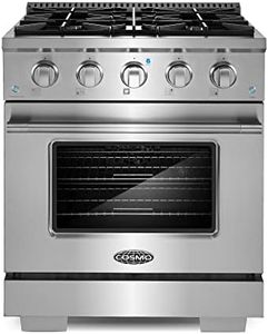 COSMO GRP304 30 in. Freestanding/Slide-in Gas Range with 4 Sealed Burner Rangetop, Rapid Convection Single Oven, Heavy Duty Metal Knobs & Cast Iron Grate in Stainless Steel