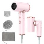 Dual Voltage Travel Hair Dryer, Foldable High-Speed Hairdryers Fast Drying, Portable Ionic Hairdryer for Women,1300W, 100-240V, Pink