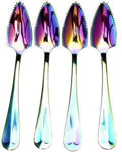 Stainless Steel Grapefruit Sets, Rainbow Magic Mirror Finish Serrated Grapefruit Spoons,Wholesale Dessert Spoon - 4 Pieces