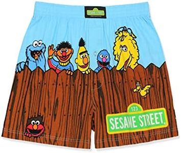 Sesame Street Elmo Cookie Monster Men's Button Fly Boxer Lounge Shorts (Large, Multicolor)