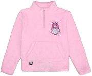 Bioworld Squshmallows Lola The Unicorn Patch Long Sleeve Pink Youth Girl's Faux Shearling Quarter Zip Pullover-XS