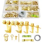 162Pcs Heavy Duty Picture Hooks for Hard Walls-Picture Hanging Kit with Wire,Sawtooth, D-Ring, Nails with Screws for Mirrors, Picture Frames ,Decor & Paintings (Gold)