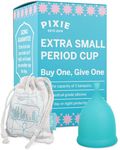 Pixie Cup Teen Menstrual Cup - Ranked 1 for Most Comfortable Soft Reusable Period Cup - Wear for 12 Hours - Reduces Cramps - Lasts 10 Years - Tampon and Pad Alternative - Buy One We Give One (XS)