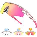 VICTGOAL Cycling Glasses Photochromic Sports Sunglasses for Men Women, Bicycle Glasses with UV Protection, MTB Bike Glasses Goggles for Cycling Cricket Running (PinkTR)