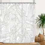 Riyidecor Palm Tree Leaf Shower Curtain Modern Tropical Banana Monstera Leaves Black White Rainforest Jungle Hawaii Plant Fabric Waterproof Home Bathtub Decor 12 Pack Plastic Hook 72x72 Inch RY-DDNA