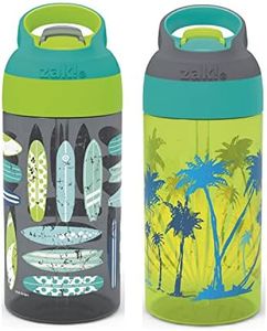 Zak Designs 16oz Riverside Beach Life Kids Water Bottle with Straw and Built in Carrying Loop Made of Durable Plastic, Leak-Proof Design for Travel, 2PK Set