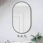 ACA International Black Oval Mirror, 90x56cm Oval Bathroom Mirror, Large Mirror with Stainless Steel Frame, Black Vanity Mirror, Wall Mounted Mirror for Bathroom, Entryway, Living Room