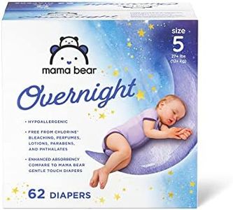 Amazon Brand - Mama Bear Overnight Diapers, Hypoallergenic, Size 5 (62 count), Disposable Baby Diapers, Night Time Protection, White