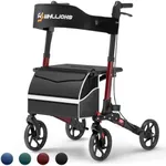 Rollator Walkers for Seniors with Seat, No Assembly Foldable 8" Non-Slip Big Wheels All Terrain Lightweight Durable Aluminum Rolling Walker with Comfortable Backrest, Cane Holder